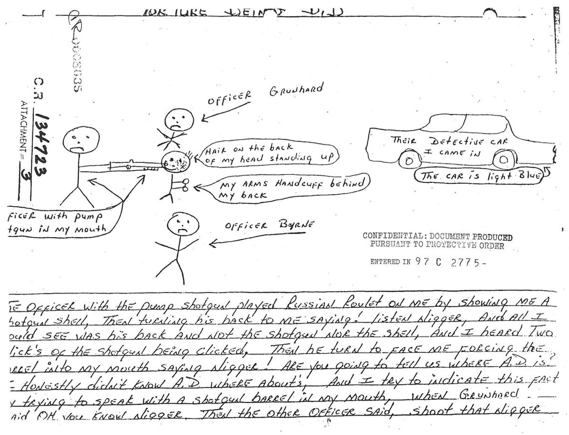 Darrell Cannon's affidavit included drawings showing the encounter he had with the police.