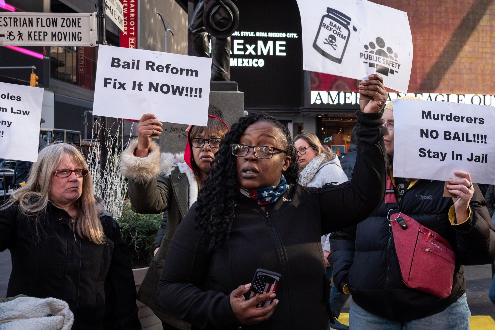 Protesters gathered to oppose New York State's bail reform laws in Times Square in New York City in February.