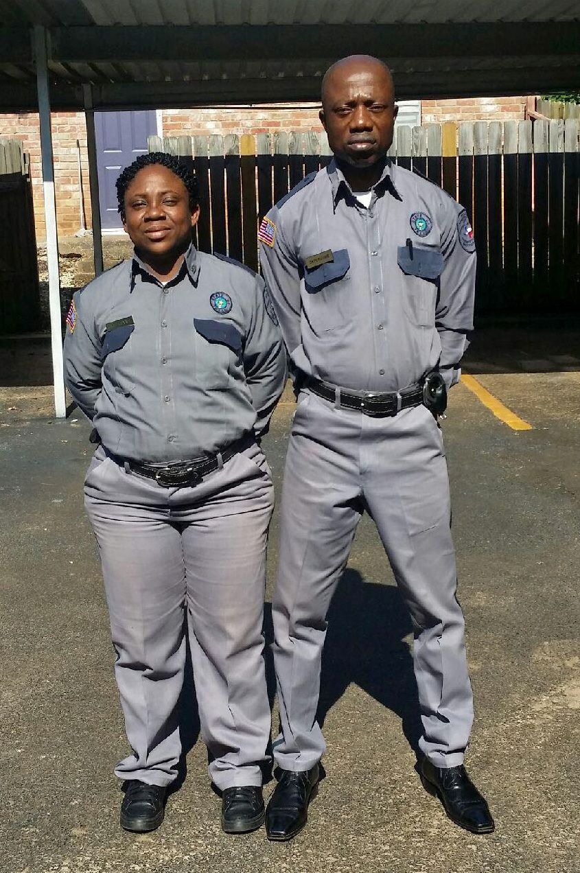 John Okperuvwe with his wife, Ufuoma. Both are corrections officers at prisons in Huntsville, Texas.