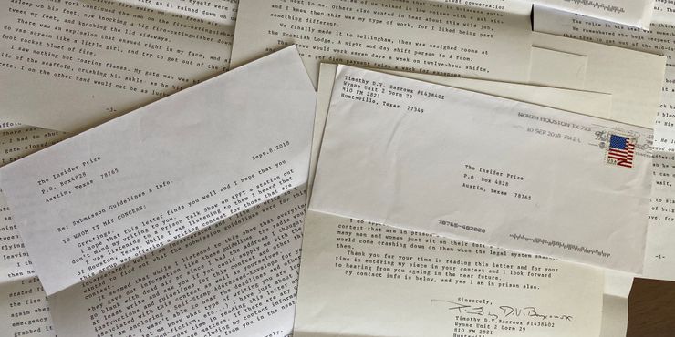 Letters written by Timothy Bazrowx while he was at the Wynne Unit in Huntsville, Texas. 