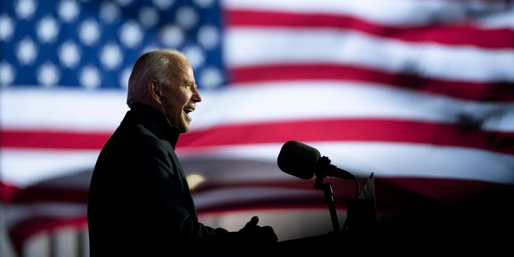 Democratic presidential nominee Joseph R. Biden spoke during a drive-in campaign rally in Pittsburgh, Pennsylvania, on Nov. 2.   