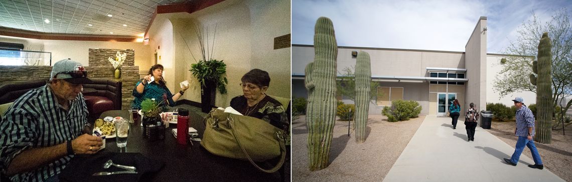 March 5, 10:40 a.m. MST: Mahealani Meheula, center, eats breakfast with brother Harold and their mother, Viviana, at the Casa Grande Holiday Inn before they head to the Saguaro Correctional Center; 11:50 a.m. MST: Meheula, left, Viviana and Harold arrive at the Saguaro Correctional Center. Visiting hours are from 8 a.m. to 4 p.m.