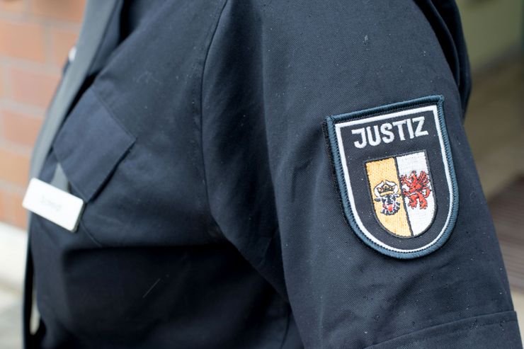 Detail of the uniform of a correctional officer at the Waldeck Prison in Mecklenburg-Western Pomerania, Germany.