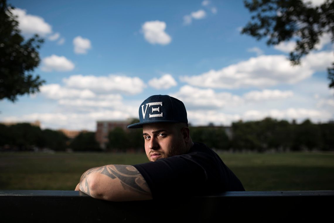 Aaron Cedres in the Bronx. A felony assault charge related to a Sept. 2013 altercation outside the El Batey Lounge, where Cedres worked as a bouncer, upended the then-25-year-old's life and left him homeless. He sometimes slept here, in Rainey Park.