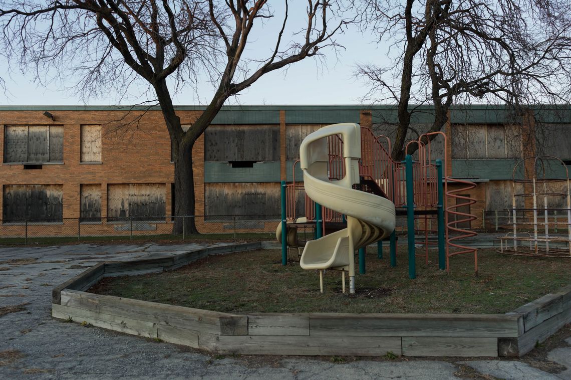 A view of the closed Crispus Attucks School on Chicago’s South Side. 