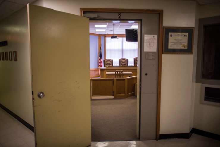 The room where parole board hearings are held at the New Hampshire State Prison for Men in Concord, N.H.