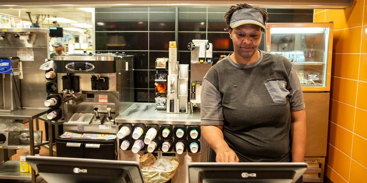 Eliza McSwain works the cash register at a McDonald’s restaurant in Brandon, Miss. She was one of several people hired by the local fast food franchise from the Mississippi Department of Corrections’ restitution center program.

