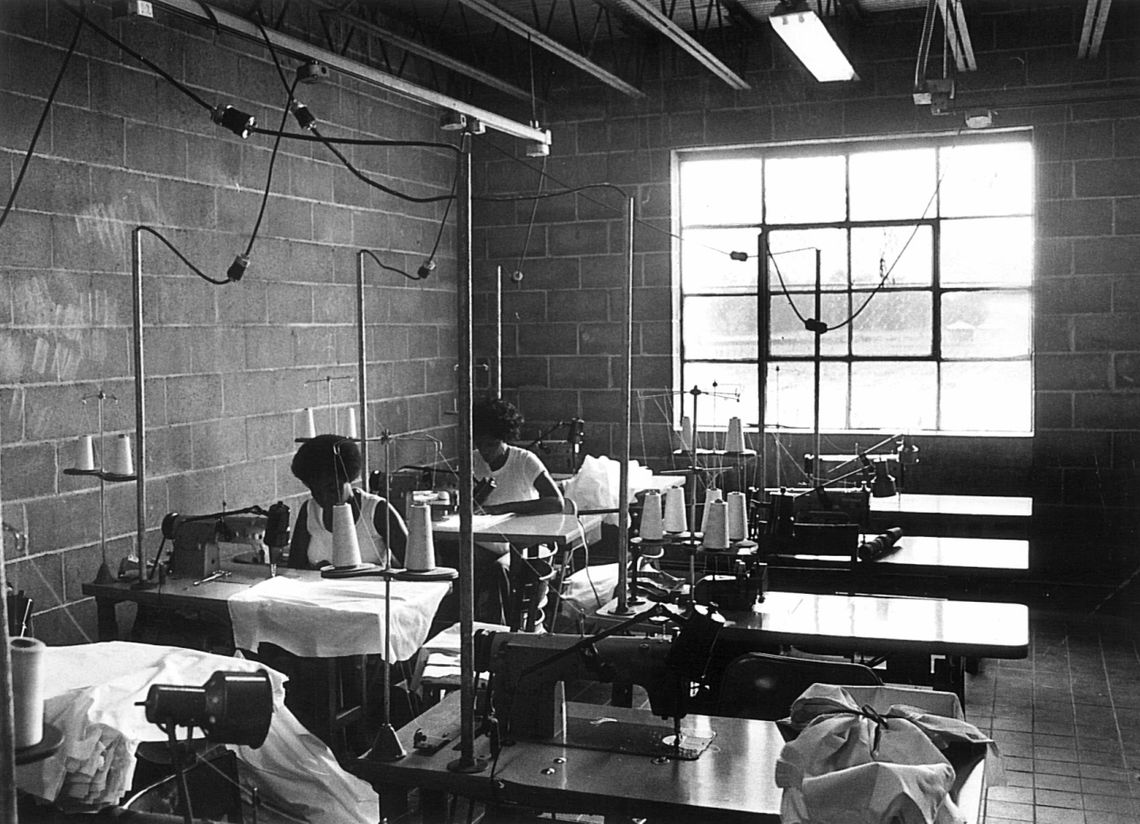 Trades, such as sewing, were taught in the educational wing at Renz Correctional Center in August 1978. 