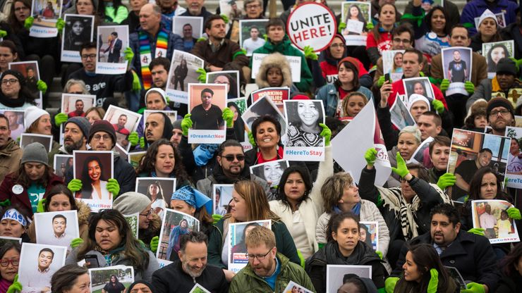 Protesters demonstrated in support of immigrants who are in the United States under the Deferred Action for Childhood Arrivals policy, in Washington, D.C., in 2017.