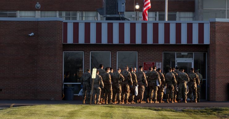 Members of the National Guard headed into the Marion Correctional Institution in Marion, Ohio, to help during the COVID-19 pandemic on April 20, 2020.