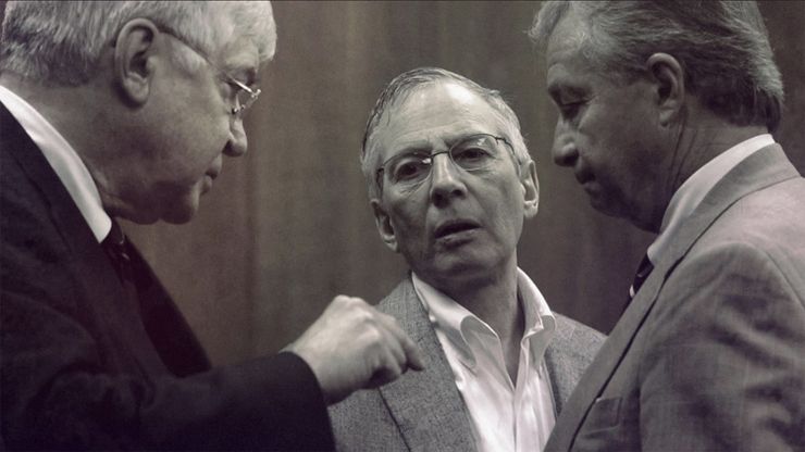 Robert Durst, center, in a scene from the HBO series “The Jinx.”