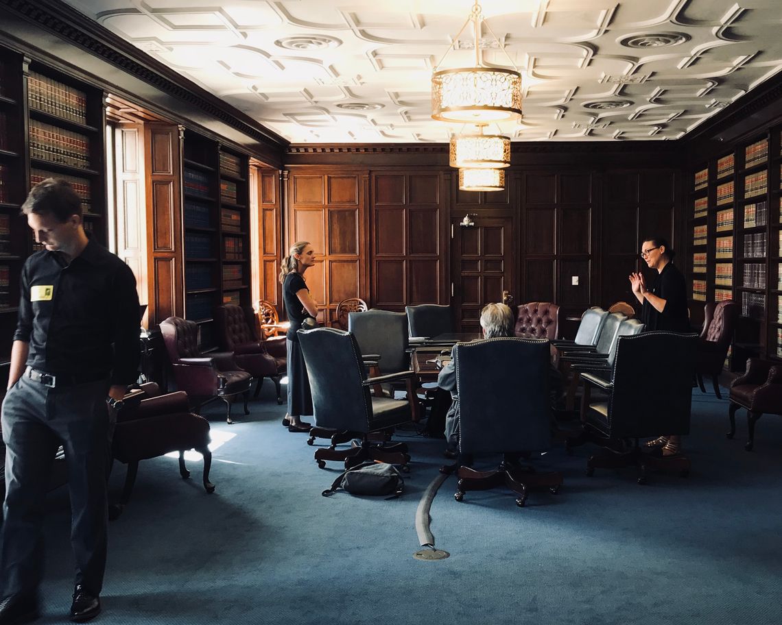 The Liles family in the law library at the prosecutor’s office, waiting to meet Adam Lawson.