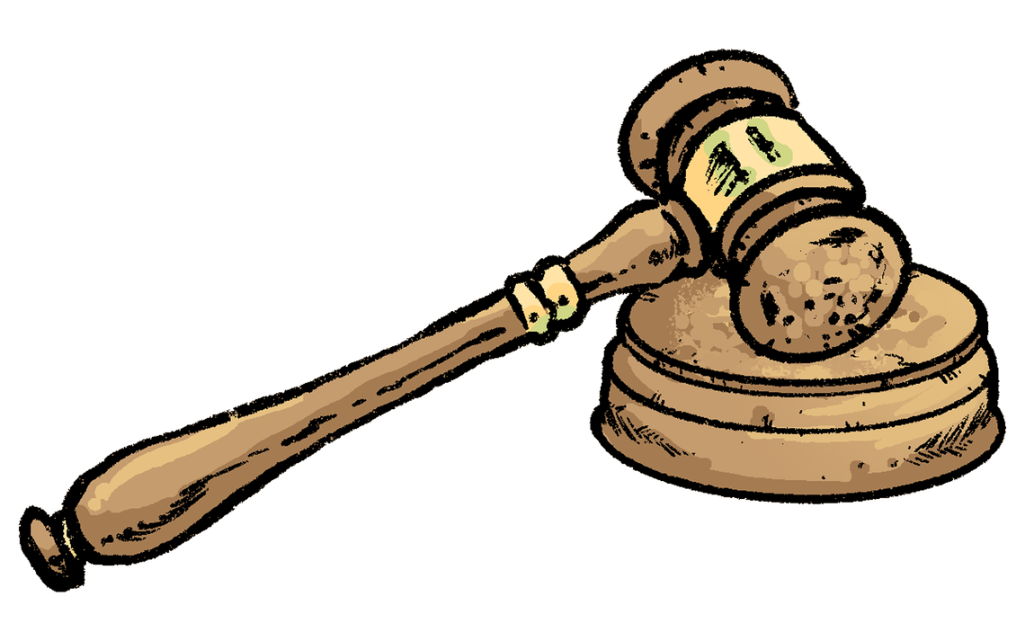 An illustration of a judge’s brown gavel.