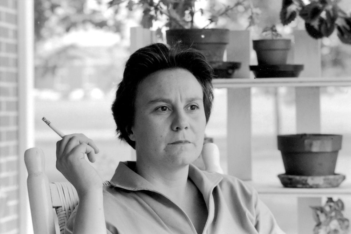 Harper Lee on the porch at her parent's home in Monroeville, Ala. in 1961. 