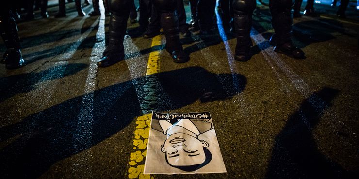 The police at a march in Sacramento, Calif., to protest the officer-involved shooting of Stephon Clark.