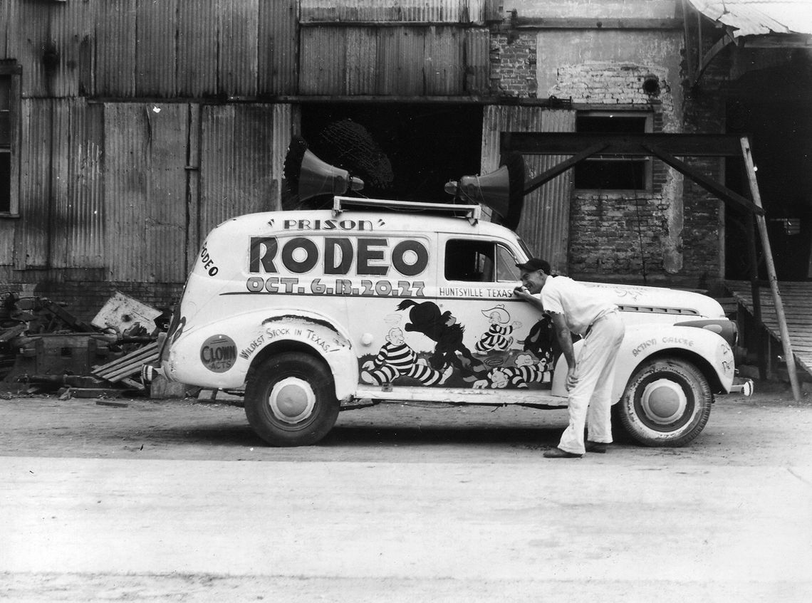 A wagon is prepped for a Texas Prison Rodeo parade.