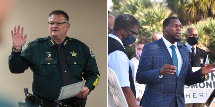 Sheriff Wayne Ivey of Brevard County, Florida, left, is facing Alton Edmond, a former public defender running as a Democrat in the sheriff’s election in November.  