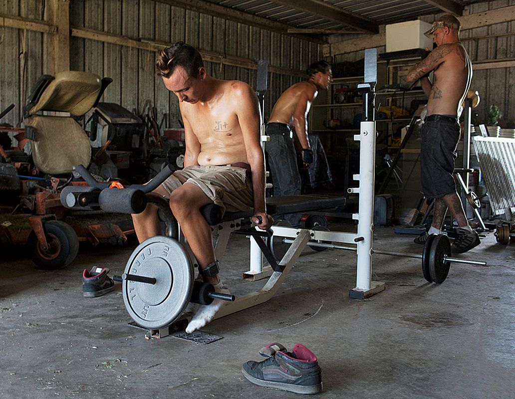 Matt exercising with David and Lee. 