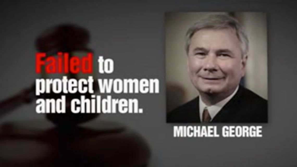 A screenshot from an ad paid for by Pennsylvanians for Judicial Reform claims Justice Michael George failed to protect women and children.
