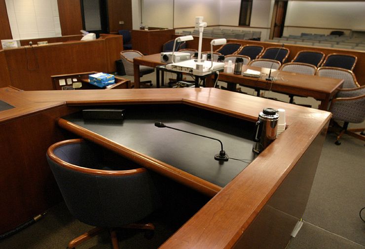 A witness stand at a Santa Maria, Calif., courtroom.