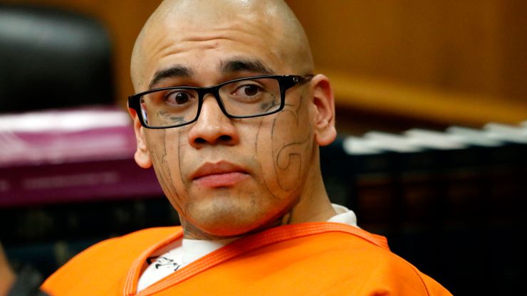 Michael Mejia during a pre-trial hearing in February where Mejia was charged with murder for the killings of Officer Keith Boyer in Whittier and his own cousin, 47-year-old Roy Torres, in East Los Angeles earlier that day. 