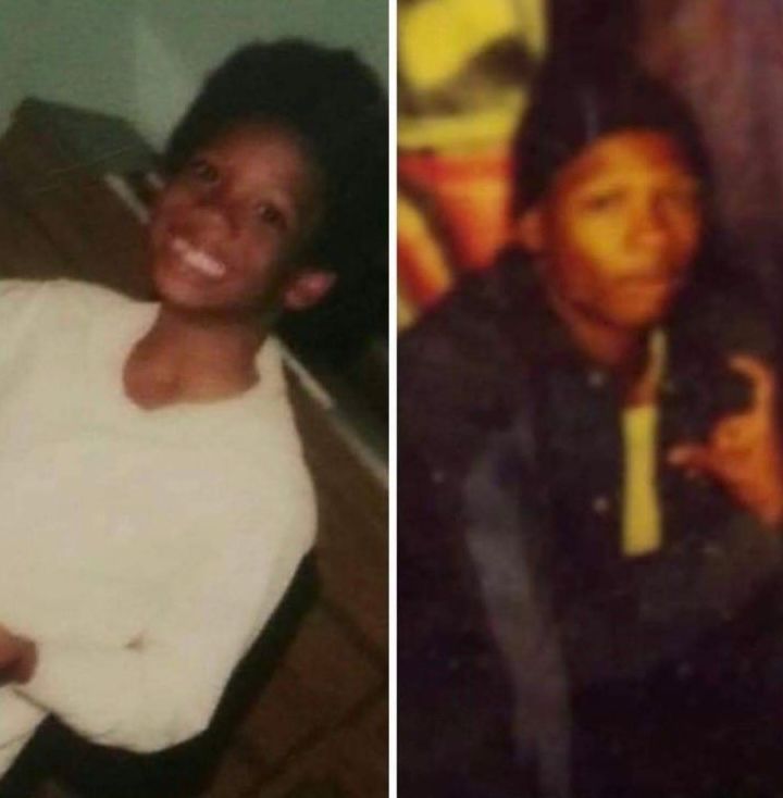 A side-by-side image of both a young Black boy with curly hair smiling and a Black teen wearing a black durag and a dark jacket looking at the camera.