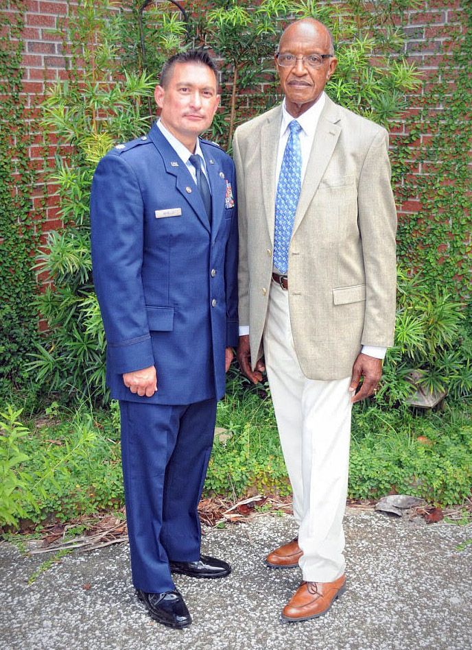 Chaplain Ronald Apollo, left, standing next to his mentor, Dr. Bishop M. Bullock, during his August 2017 retirement ceremony. Apollo served in the military for over 27 years. 