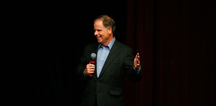 Then-Democratic senatorial candidate Doug Jones speaks during a campaign rally in early December, in Birmingham, Ala.